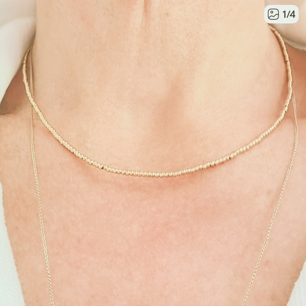 NWT Tiny Gold Beads On Chain. 14k Gold Plated Stainless Steel Necklace 16”